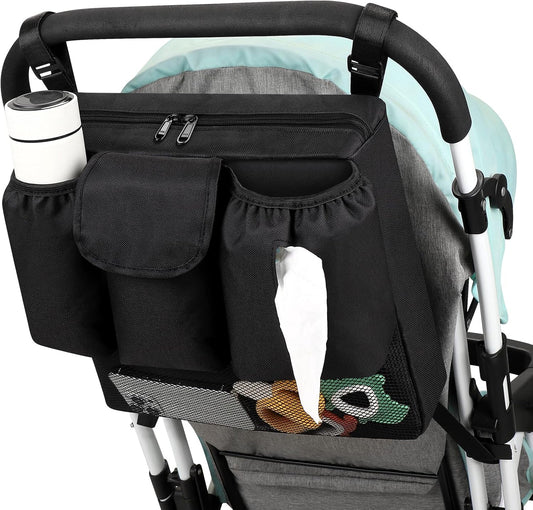 Accmor Stroller Organizer, Universal Large Capacity Stroller Bag Caddy Organizer Accessories for Uppababy, Nuna, Doona, Britax Strollers, Black