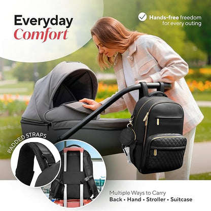 Large PU Leather Diaper Bag Backpack Set (3-Piece) – Baby Bag with Large Changing Pad, Insulated Warm/Cool Bottle Pockets Organization, Newborn Essentials Travel Gift for Mom & Dad, Best Baby Shower