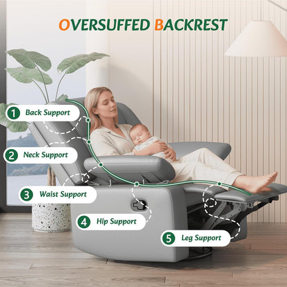 AILEEKISS Nursery Glider Recliner Chair with Adjustable Armrests, Swivel Rocking Recliner for Breastfeeding Moms, 360° Swivel, 30° Rocking, 90°-160° Recline, Easy-Clean Nursery Chair(White)