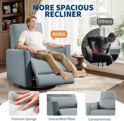 Garvee 360° Swivel Rocking Recliner Glider Chair – High-Back PU Leather Deep Seat Manual Recliner for Nursery, Living Room, Bedroom & Home Theater