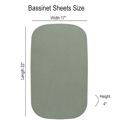 Onacosht Muslin Bassinet Sheets 3 Pack, 100% Cotton Baby Fitted Sheet 33" x 19" Compatible with Mika Micky, KoolaBaby (3 in 1), BabyBond, HARPPA and RICUTON Bedside Bassinet, Green, Floral and Cactus