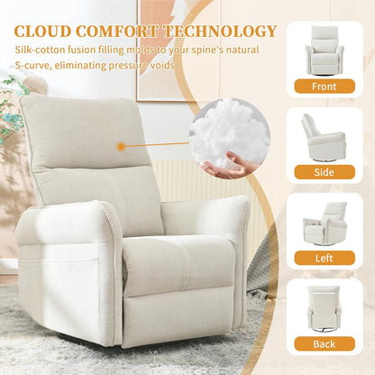 Power Swivel Rocker Recliner Chair for Nursery, Upholstered Snowflake Velvet 270°Swivel Glider Rocker Chair with USB Ports, Small Power Recliners for Small Spaces Living Room