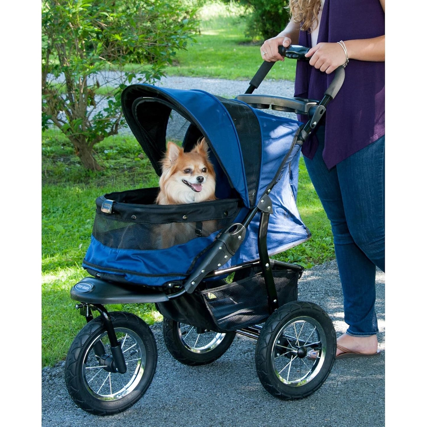 Pet Gear No-Zip Jogger Pet Stroller for Cats/Dogs, Zipperless Entry, Airless Tires, Easy One-Hand Fold, Cup Holder + Storage Basket, Salt- Extra Large