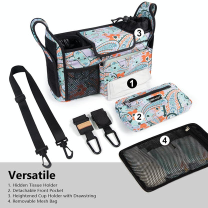 TOPDesign Universal Baby Stroller Organizer, Stroller Caddy with Detachable Mesh Bag & Heightened Insulated Cup Holders & Non-Slip Secure Hooks Accessories, Fits Most Strollers (Checkerboard) - Colors B