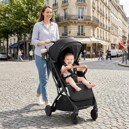 BABY JOY Lightweight Stroller, Compact Travel Stroller with One-Hand Fold, Adjustable Backrest, Canopy, Cup Holder, Footmuff & Storage Basket for Toddlers (Gray)