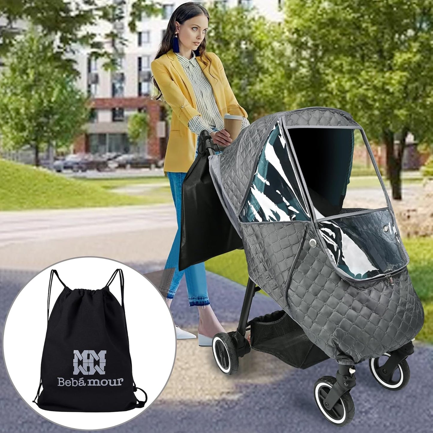 Bebamour Stroller Rain Cover,Universal Stroller Accessory,Waterproof,Windproof Protection,Protect from Dust Snow,Baby Travel Weather Shield (Dark Grey)