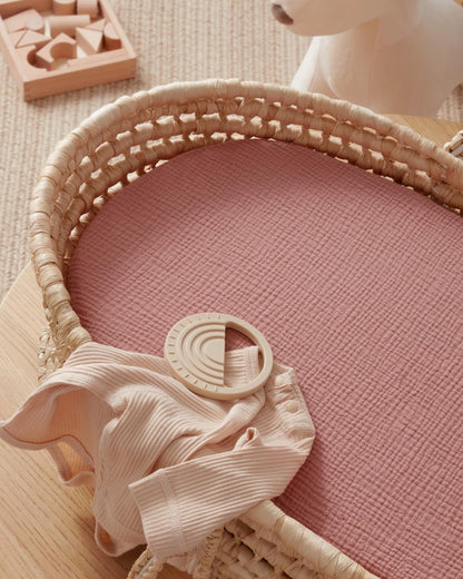 Blissful Diary Muslin Bassinet Sheets for Baby Girls Boys, Boho Soft Cotton Fitted for Oval Hourglass Rectangle Mattress, 2 Pack(Sunshine&Brown)