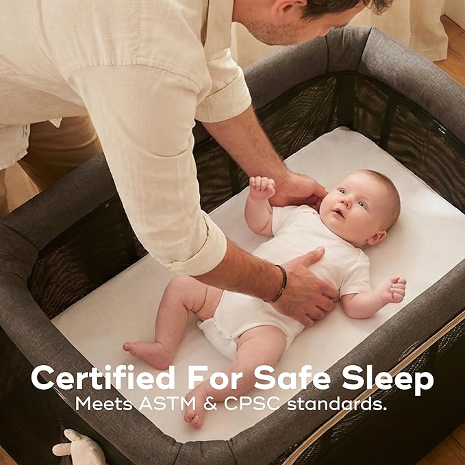 Babymoov Moov & Comfy 3-in-1 Lightweight Travel Crib, Baby Play Yard, and Infant Bassinet, Graphite