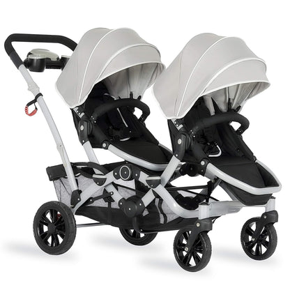 Dream On Me Track Tandem Double Umbrella Stroller in Slate, Lightweight Double Stroller for Infant and Toddler, Multi-Position Reversible & Reclining Seats, Large Storage Basket and Canopy