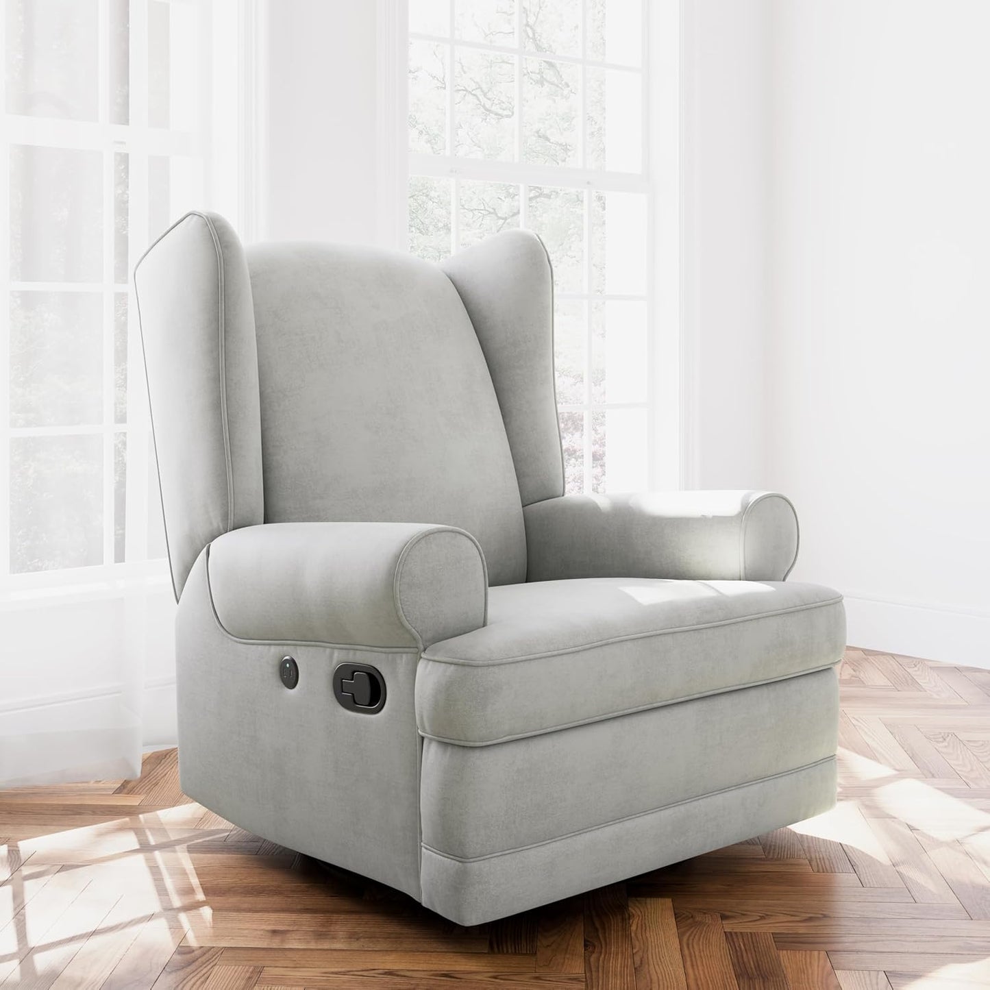Storkcraft Serenity Glider Recliner Nursery Rocking Chair with USB Charging Port (Ivory) – Premium Upholstered Nursery Glider Recliner with Manual Recline Function, Dual USB Charging