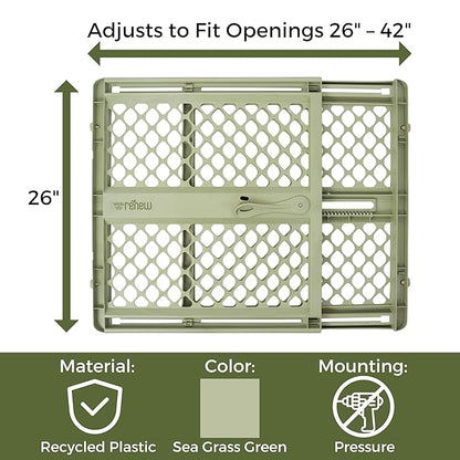 Toddleroo by North States - ReNew 100% Recycled Plastic Baby Gate for Doorway; Sturdy for Indoor & Outdoor Use: Pressure Mounted, No Drill Gate; Made in USA; 26" to 42" Wide, 26" Tall; Sea Grass Green