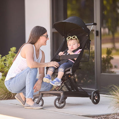 Evolur Roamer Ultra Lightweight Stroller, Compact One-Hand Self-Standing Fold Travel Stroller with 5-Point Safety Harness, Adjustable Sun Canopy, 360° Rotating Wheels with Cup Holder - Red