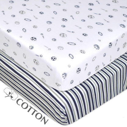 American Baby Company 2 Pack 100% Natural Cotton Fitted Pack and Play Sheets 39" x 27" - Soft & Breathable Pack N Play Sheets for Playard & Mini Crib Mattress, Pink Stars/Zigzag, for Boys & Girls