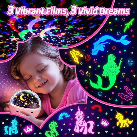 COOLNIGHT Unicorn Night Light Star Projector for Kids, 3 Films+93 Colors Kids Projector Night Light,360° Rotating All Night, Remote+Dimmable+Timer,3 Year Old Girl Gifts,4 Year Old Girl Birthday Gifts