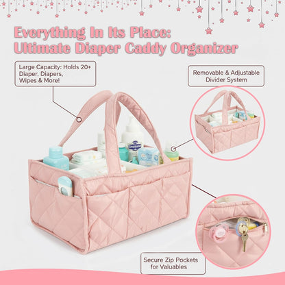 Baby Diaper Caddy Organizer, Nursery Storage Basket for Newborn Essentials, Travel Baby Basket for Diapers Baby Wipes, Organizer Tote Bag Storage Bin, Baby Shower Gifts (Mint Green)