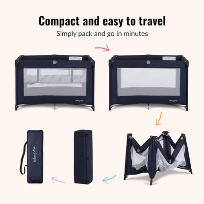 Dream On Me Zazzy Portable Playard with Bassinet in Black, Lightweight Packable and Easy Setup Baby Playard with Mattress and Travel Bag