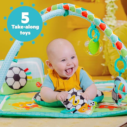 Bright Starts Grip & Kick Oball Activity Gym, Soccer Theme with Easy-Grasp Baby Toys, Baby Play Gym, Kick Pad with Activated Lights & Tummy Time Pillow, Unisex, Newborn+