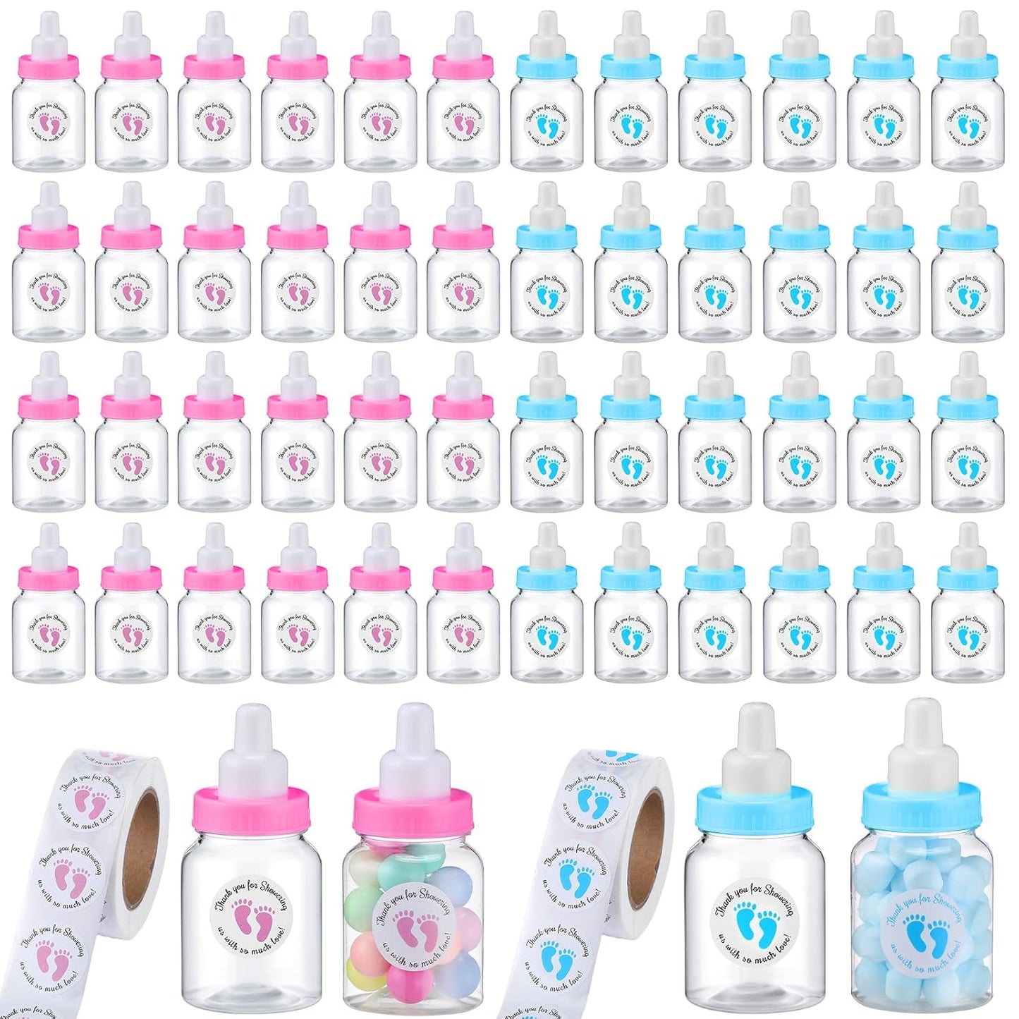 Tondiamo 48 Pcs Blue Baby Shower Mini Bottle Favors 1.5 x 3.5 Inch Baby Shower Candy Jar Mini Milk Bottle Party Favor Fillable Gift Boxes for Boys Girls Birthday Party Games Decorations