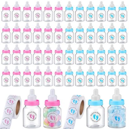 Tondiamo 48 Pcs Blue Baby Shower Mini Bottle Favors 1.5 x 3.5 Inch Baby Shower Candy Jar Mini Milk Bottle Party Favor Fillable Gift Boxes for Boys Girls Birthday Party Games Decorations