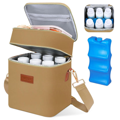 PIIOSER Breastmilk Cooler Bag with Ice Pack Fits 6 Baby Bottles Up to 9 Ounce, Insulated Baby Bottle Tote Bags, Double Layer Waterproof Leak-Proof with Shoulder Strap for Nursing & Working Mom (Grey)