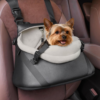 WOYYHO Luxury Dog Booster Car Seat Up to 7 lbs, PU Leather Pet Car Seat with Safety Belt & Soft Flannel Liner for Teacup Yorkie, Chihuahua, Maltese, Pomeranian, Toy Poodle, Small Cats, Bunny, Puppies