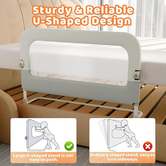 omzer Large Bed Guard Rail for Toddlers - 59inch Foldable & Adjustable Heights Baby Bed Safety Railing - Toddler Long Bed Rails Guard for Twin, Bunk, Queen & King, Full Size Bed