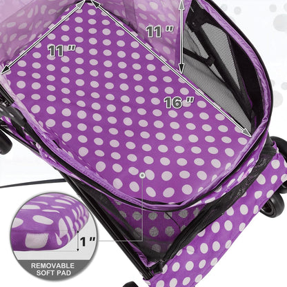 MoNiBloom 4 Wheels Pet Stroller, Easy-Fold Puppy Cage Jogger Stroller with Sun Cover, Pad and Rear Storage Bag, Breathable and Visible Mesh for Small/Medium Pets up to 22 lbs, Black