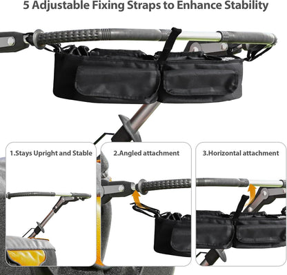 Double Stroller Organizer, Parent Console Double Baby Stroller Accessories Compatible with Jeep, for Bob Duallie, for City Mini GT2, Baby Travel Essential Storage Attachment, Black
