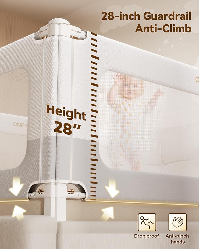 2 Piece Bed Rails for Queen Bed, No-Drill Needed Baby Bed Rail Guard for Toddlers with Height Adjustable, Thickened Child Safety Side Railing Guards/Bedrail for Kids, White/Grey, 60x78.7Inches
