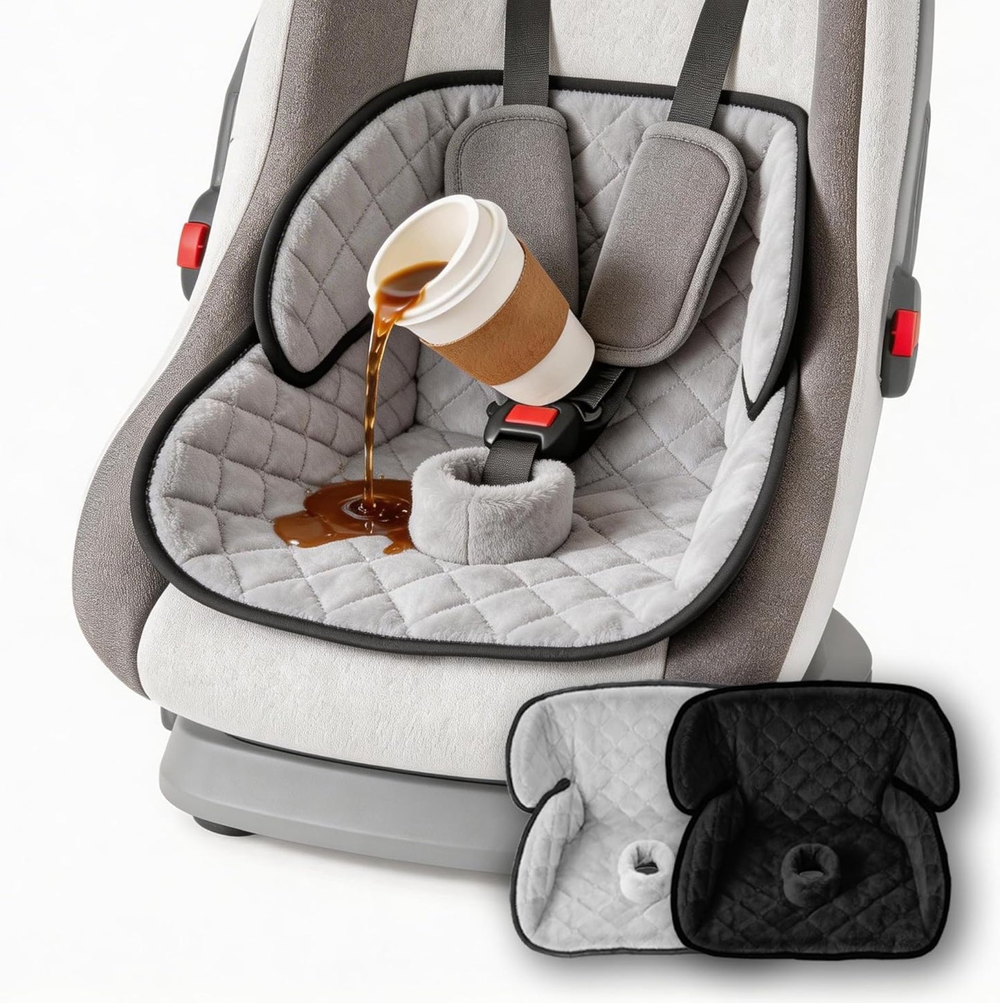 Wonderkin 2-Pack Potty Training Car Seat Protector, Waterproof Car Seat Liner, Non-Slip Leak-Proof Piddle Pads,Washable Cover Fits Car Seats Strollers Bouncers, Ages 6 Months to 4 Years (Grey + Black)