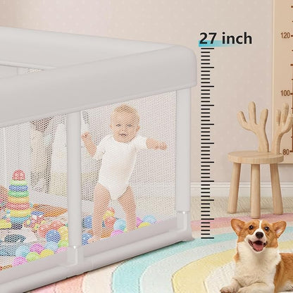 Baby Playpen 74"x50" Play Pens for Babies and Toddlers, Large Play Yards for Indoor & Outdoor with Zipper Gates, Breathable Mesh with Mat