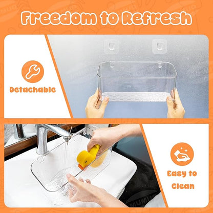 Bath Toy Storage Adhesive Shower Caddy for Baby Bath Toys Bathtub Toy Storage Holder Organizer Large Capacity Acrylic Shower Shelves for Bathroom Babies Bathing Accessories Shelf, 2 Pack