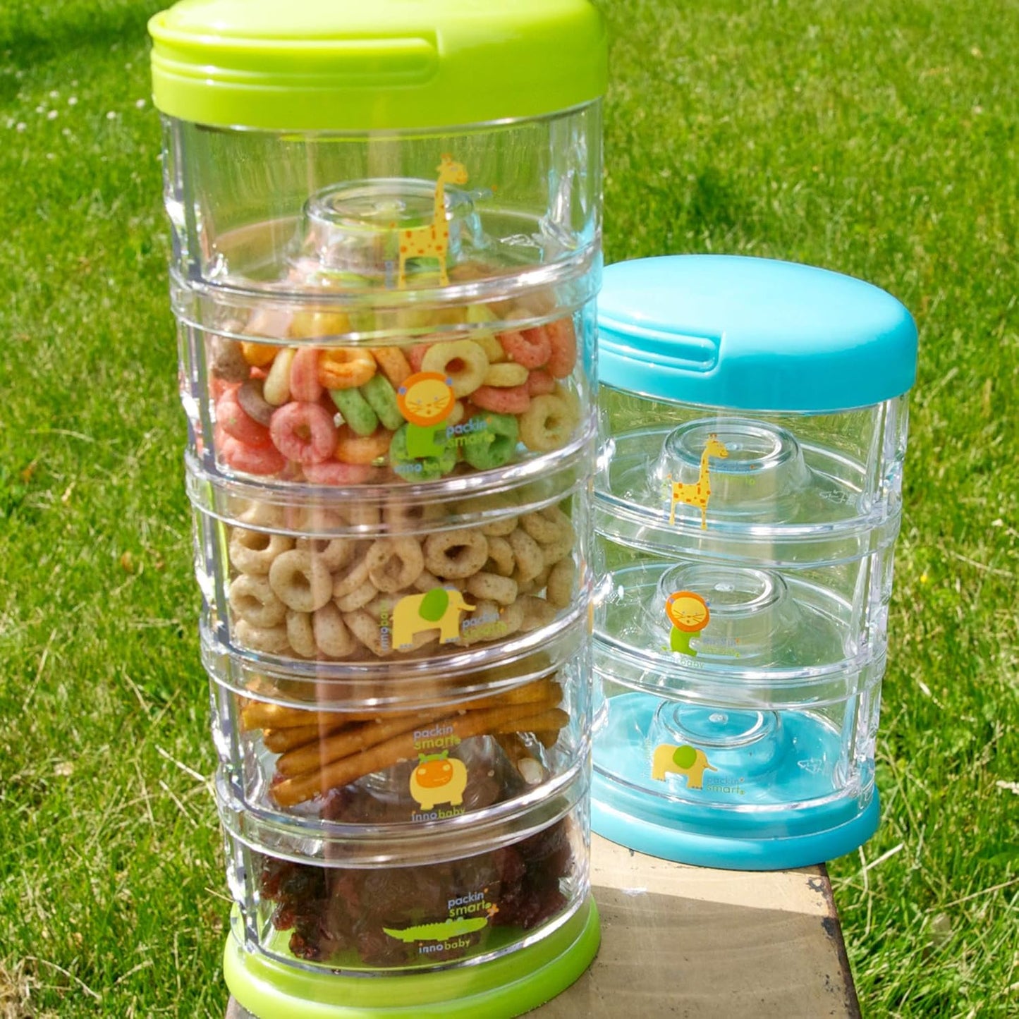 Innobaby Packin' Smart Stackable and Portable Storage System for Formula, Baby Snacks and More. Set of 5 Stackable Containers in Strawberry Sorbet. BPA Free.