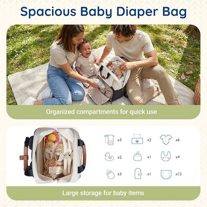 mommore Diaper Bag Backpack, Large Baby Bag for Mom, Durable Travel Essentials with Changing Pad, Water Resistant Travel Diaper Backpack for Mom Dad | Expandable, for 2 Kids/Twins, Durable Baby Bag, with Changing Pad, Water Resistant