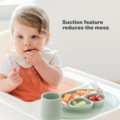 ezpz Mini Mat (Blush) - 6 -12 Months+ - 100% Silicone Suction Placemat + Divided Plate with Three Compartments - Supports Baby-Led Weaning - Designed for Highchair, Table, and Travel