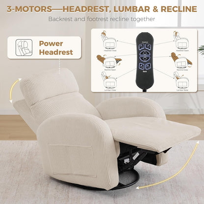 Nursery Glider Recliner, Power Swivel Rocking Recliner with USB & Type-C Port, Swivel Nursering Reclining Rocker with Double Pockets for Living Room, Camel Chenille
