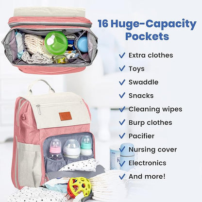 PILLANI Baby Diaper Bag Backpack - Large Bag for Boys & Girls, Waterproof Diaper Backpack - Travel Diaper Bags w/Changing Pad, Baby Registry Search & Shower Gifts - Essentials Must Haves Newborn Stuff
