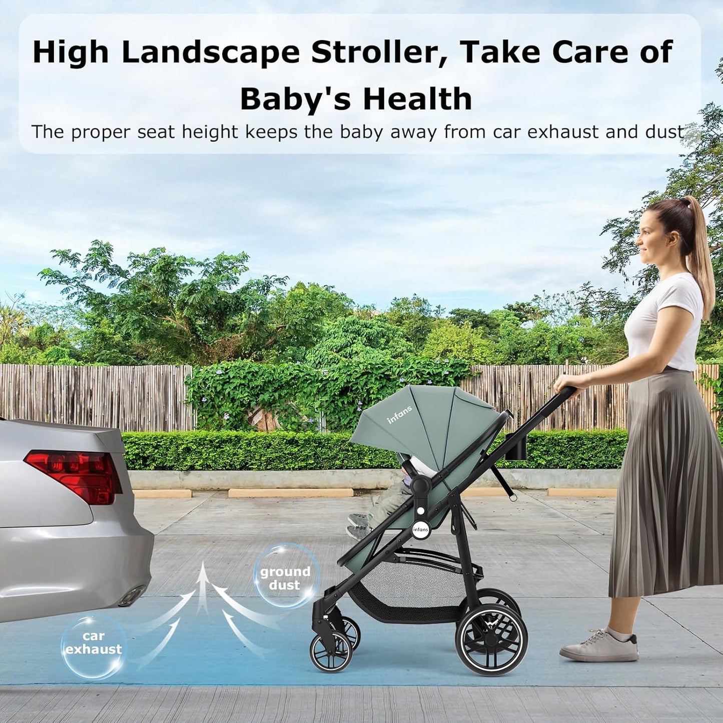 INFANS 2 in 1 Baby Stroller, High Landscape Infant Stroller & Reversible Bassinet Pram, Foldable Pushchair with Adjustable Canopy, Storage Basket, Cup Holder, Suspension Wheels (Black)