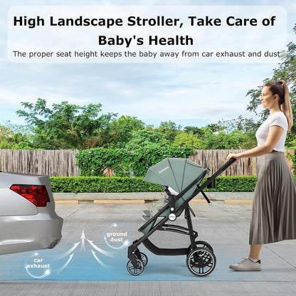 INFANS 2 in 1 Baby Stroller, High Landscape Infant Stroller & Reversible Bassinet Pram, Foldable Pushchair with Adjustable Canopy, Storage Basket, Cup Holder, Suspension Wheels (Black)