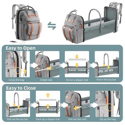 ISMGN Diaper Bag Backpack with Changing Station, Large Diaper Bag, Baby Bag, Multifunctional Diaper Bag, Gray