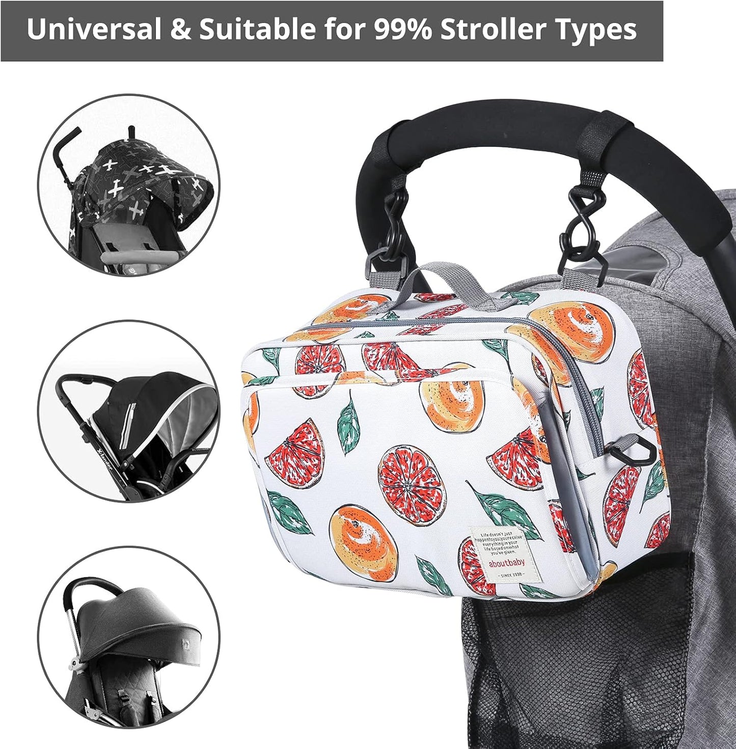GOGOSO Baby Stroller Organizer Bag with Insulated Pocket, Universal Fit Most Strollers, Space for Diapers, Wipes & Toys, Flowers