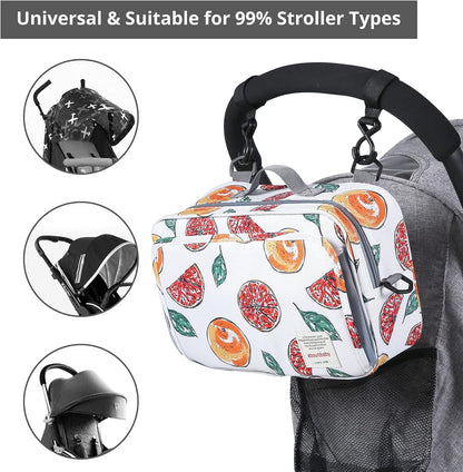GOGOSO Baby Stroller Organizer Bag with Insulated Pocket, Universal Fit Most Strollers, Space for Diapers, Wipes & Toys, Flowers