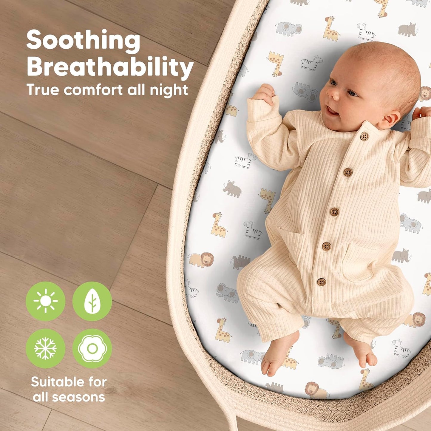 2-Pack Organic Bassinet Sheets for Girls, Boys - 100% Cotton Bassinet Mattress Sheets Compatible with Halo Bassinest Swivel Sleeper, Graco, Baby Delight, Chicco, Unisex Fitted Bassinet Sheets (Elly)