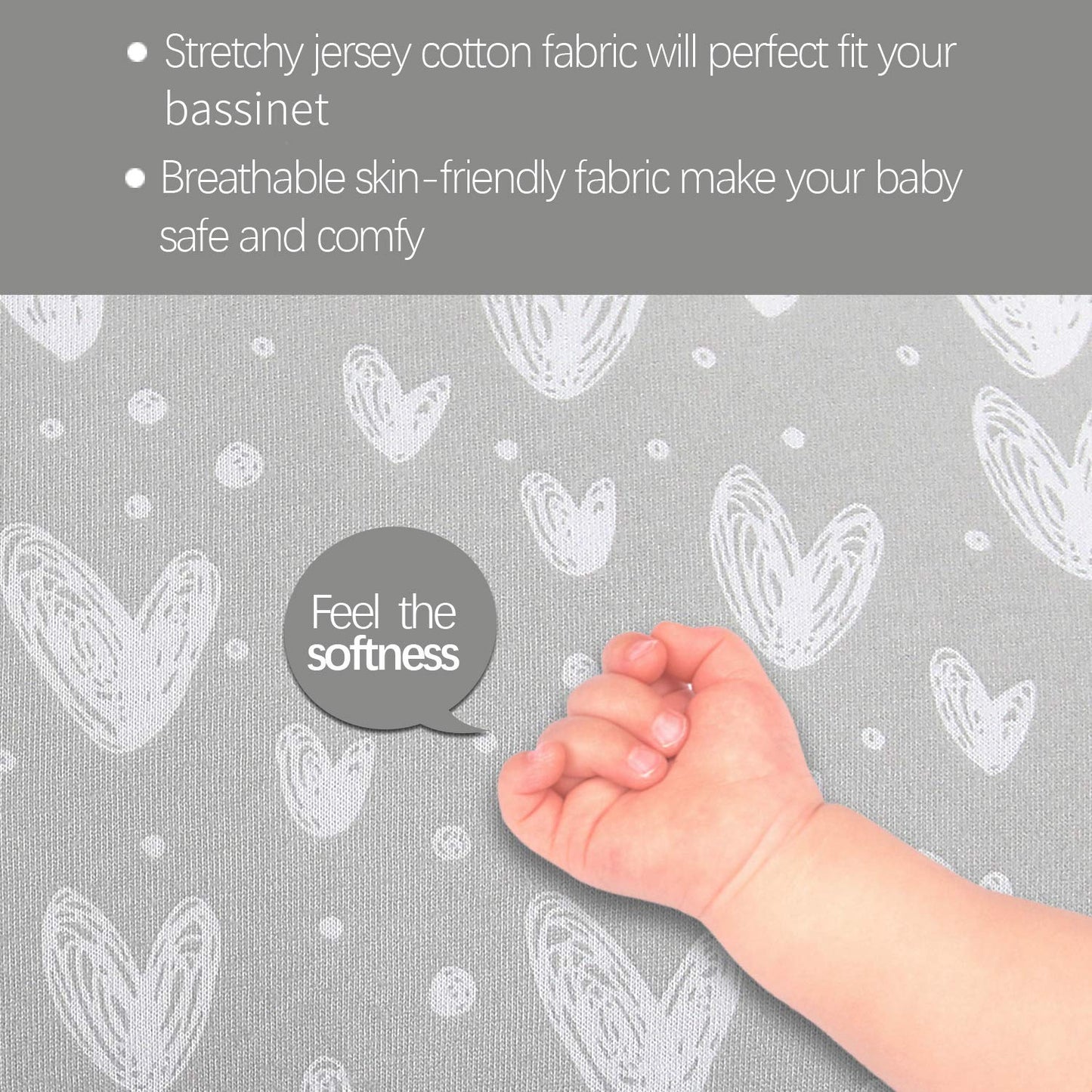 Bassinet Sheets Fit for Simmons Kids By The Bed City Sleeper Bassinet(Twins), Moses Basket and Hospital Bassinet, 100% Cotton, 2 Pack, Gray and White Print - Colors A