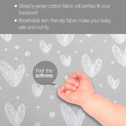 Bassinet Sheets Fit for Simmons Kids By The Bed City Sleeper Bassinet(Twins), Moses Basket and Hospital Bassinet, 100% Cotton, 2 Pack, Gray and White Print - Colors A