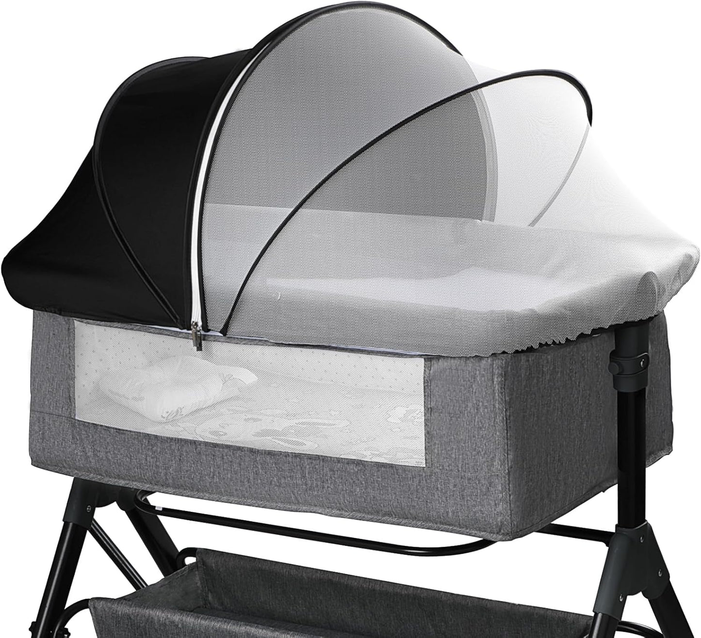 Bassinet Mosquito Net Cover - Half-Blackout Mosquito Net for Baby Crib & Bedside Sleeper, Breathable Crib net with 2-Way Zipper, Sun-Blocking Baby Mosquito Net Cover (Gray-Small)
