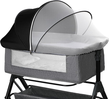Bassinet Mosquito Net Cover - Half-Blackout Mosquito Net for Baby Crib & Bedside Sleeper, Breathable Crib net with 2-Way Zipper, Sun-Blocking Baby Mosquito Net Cover (Gray-Small)
