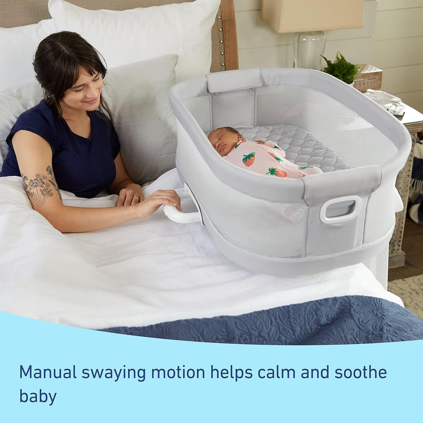 Graco® DreamMore Bedside, Newborn, Travel, Portable Bassinet for Newborn Babies to 6 Months, Willow