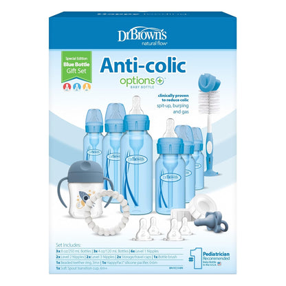 Dr. Brown's Anti-Colic Options + Narrow Bottle to Sippy Gift Set with Soft Silicone Sippy Spout, Removable Silicone Handles, Travel Cap and Bottle Brush (Packaging/Brush Color May Vary)