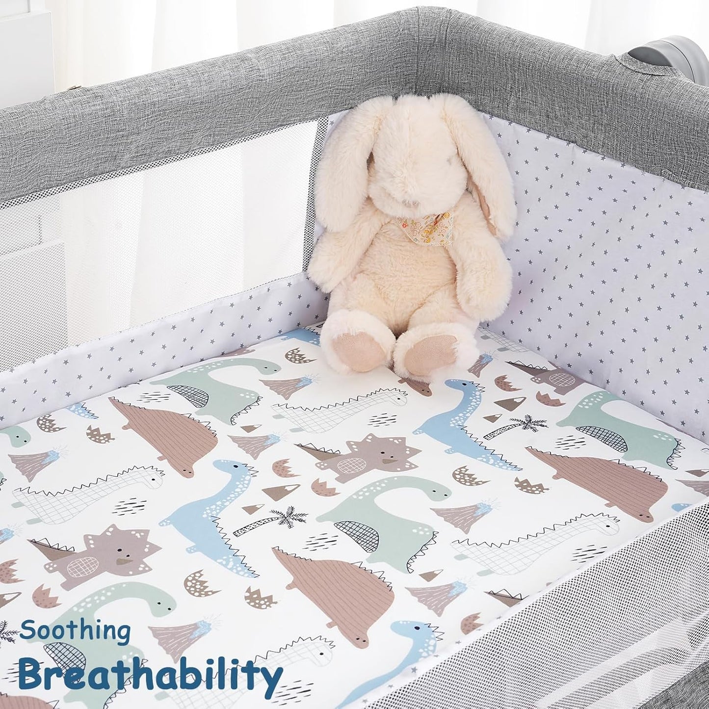 Yoofoss Pack and Play Sheets Fitted, Mini Crib Sheets 2-Pack for Pack N Play Mattress, Stretchy Playard Sheet, Soft and Breathable Green+Giraff